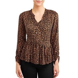 Time and Tru leopard animal print peplum ruffle blouse top
